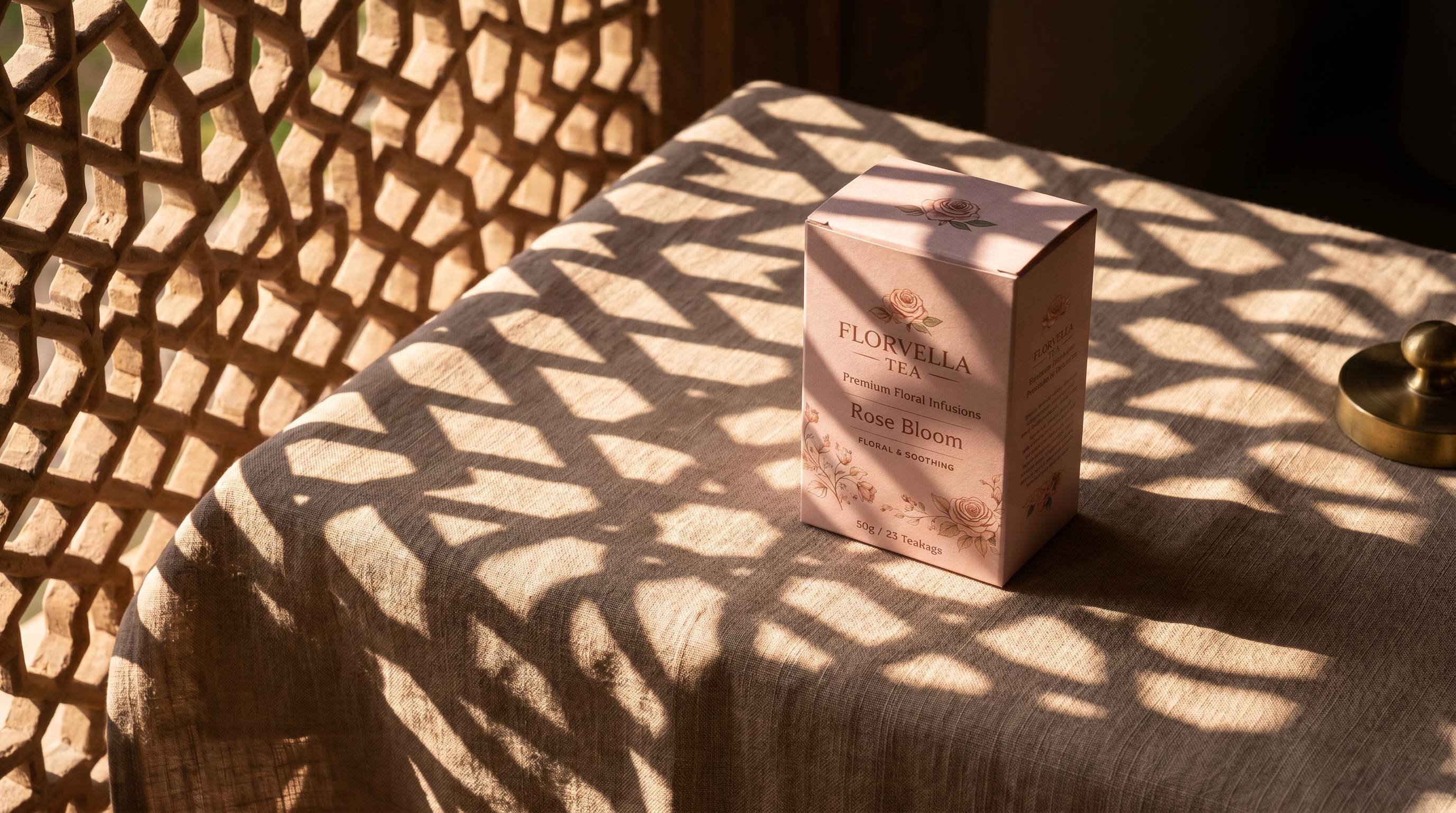 Jaali shadow on linen with single carton
